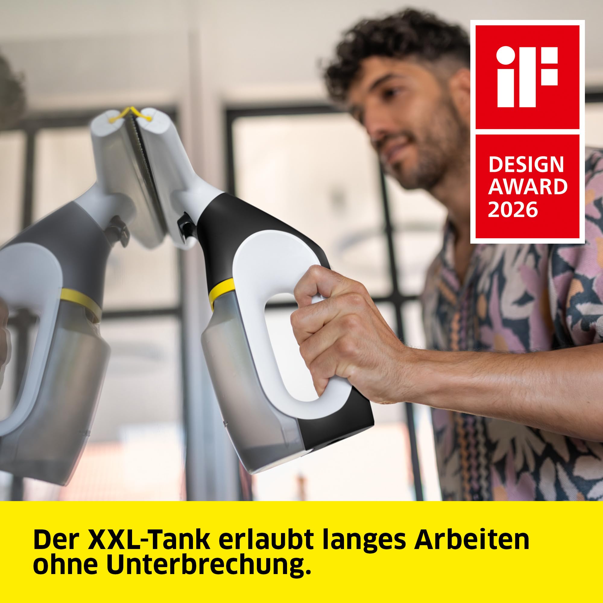 Kärcher Akku-Fenstersauger WV 3 Comfort Care, Laufzeit: 35 min, XXL-Schmutzwassertank: 200 ml, Absaugdüse (280 mm), Sprühflasche mit Mikrofaser-Wischbezug, Hook!It Duschhaken, 20 ml Fensterreiniger