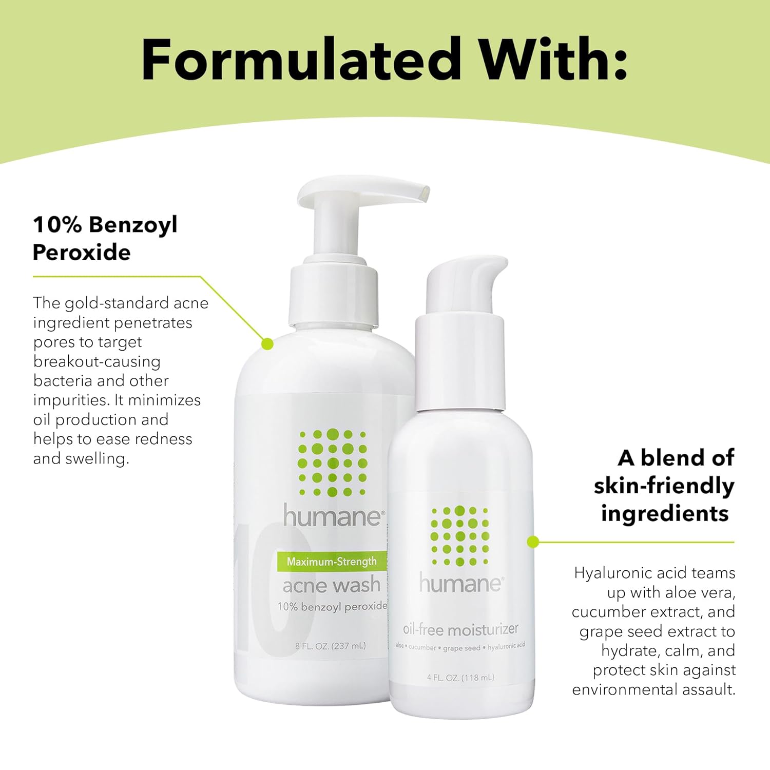 humane Maximum-Strength Acne Wash and Oil-Free Moisturizer Bundle - 10% Benzoyl Peroxide Acne Treatment