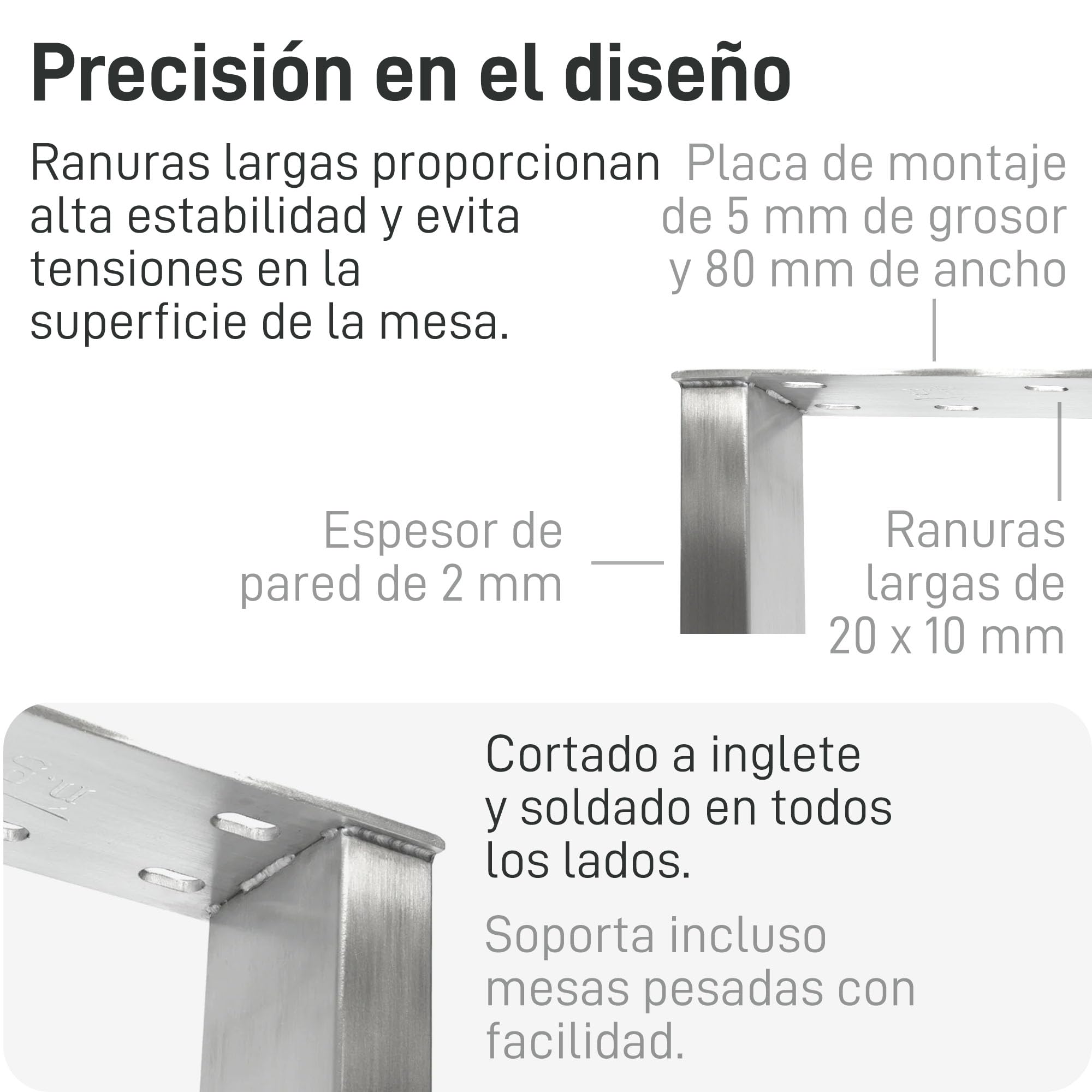 Natural Goods Berlin 2X Patas para Mesas RECTÁNGULO | Metal Acero Inoxidable | Montaje Sencillo | Patas de Muebles Ideales para Mesa de Comedor, Escritorio, Mesa de Centro, Banco | 60x40cm
