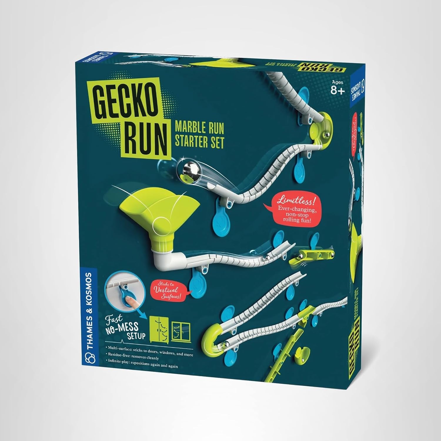 Gecko Run Marble Run Starter Set by Thames & Kosmos, Toy of The Year Winner - 63 Piece Vertical Marble Run, Flexible Tracks | Fast, No-Mess Setup, Residue-Free Nano-Adhesive Pads, Creative Play