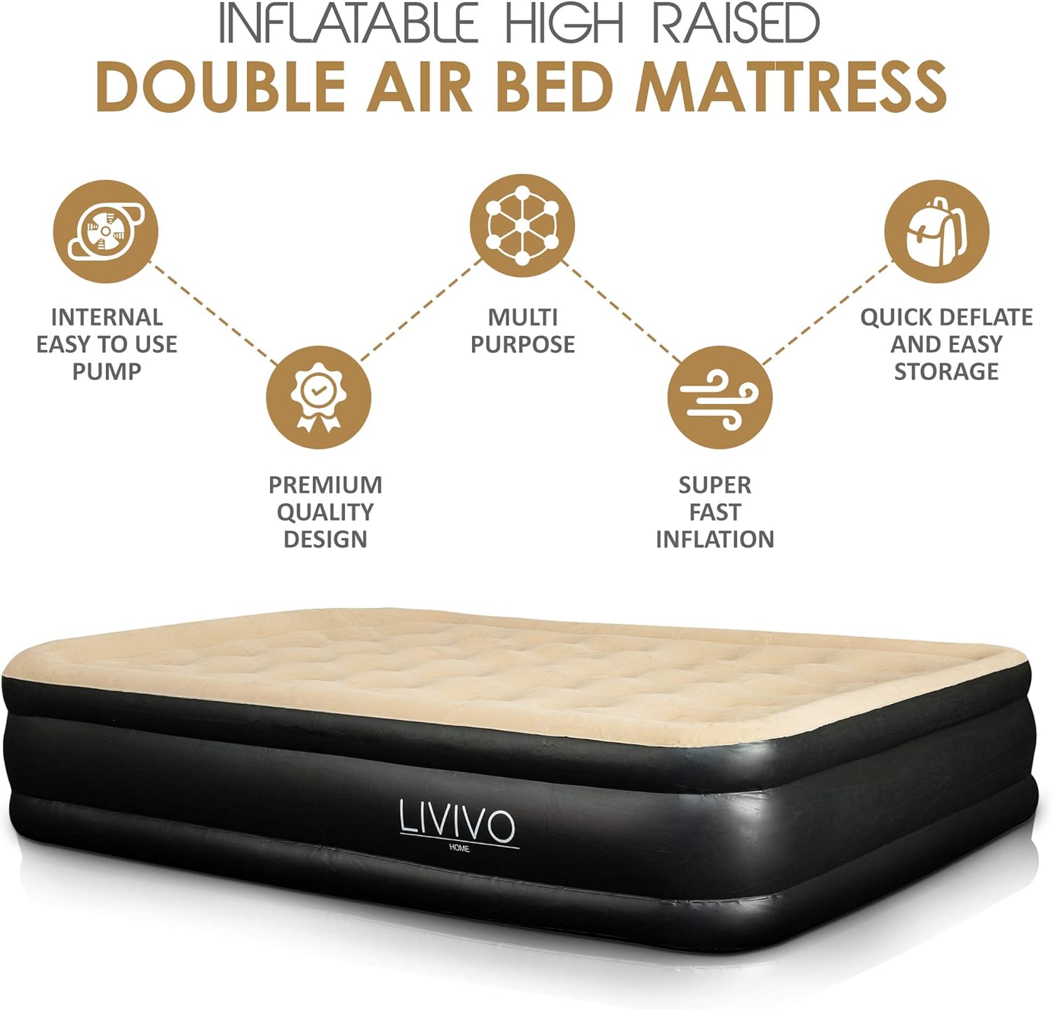 LIVIVO Luxury Flocked Air Bed Mattress Portable Inflatable Double