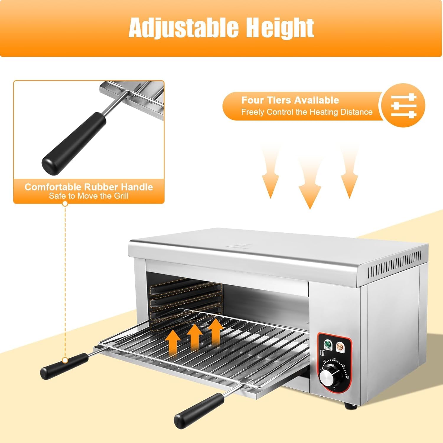 Asador de Salamandra Montado en Pared, Tostadora Eléctrica para Derretir Queso de 2000W, Parrilla de Sobremesa Salamandra para Derretir Queso Raclette