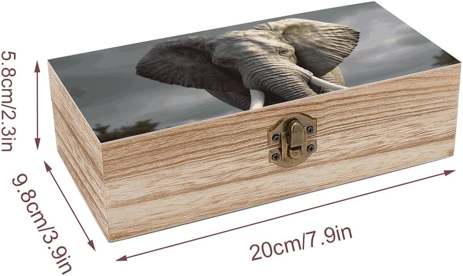Lightweight Wooden Box, Hinged Lid, Retro Clasps, 7.9'' X 3.9'' X2.3'' image 2