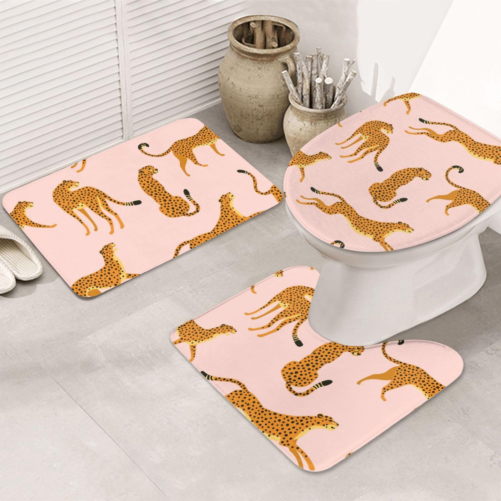 Tapis de sol de salle de bain antidérapant et absorbant motif guépard