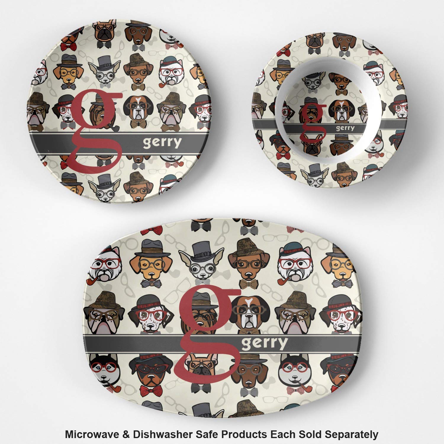 Personalized Hipster Dogs Plastic Bowl - Microwave Safe - Composite Polymer