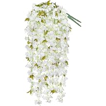 Ammyoo 2 PCS Artificial Bougainvillea Bouquet Flowers,49 inches Triangle Plum Blooming Silk Bouquet for Home Centerpieces Garden Party Indoor Outdoor Spring Summer DecorationWhite