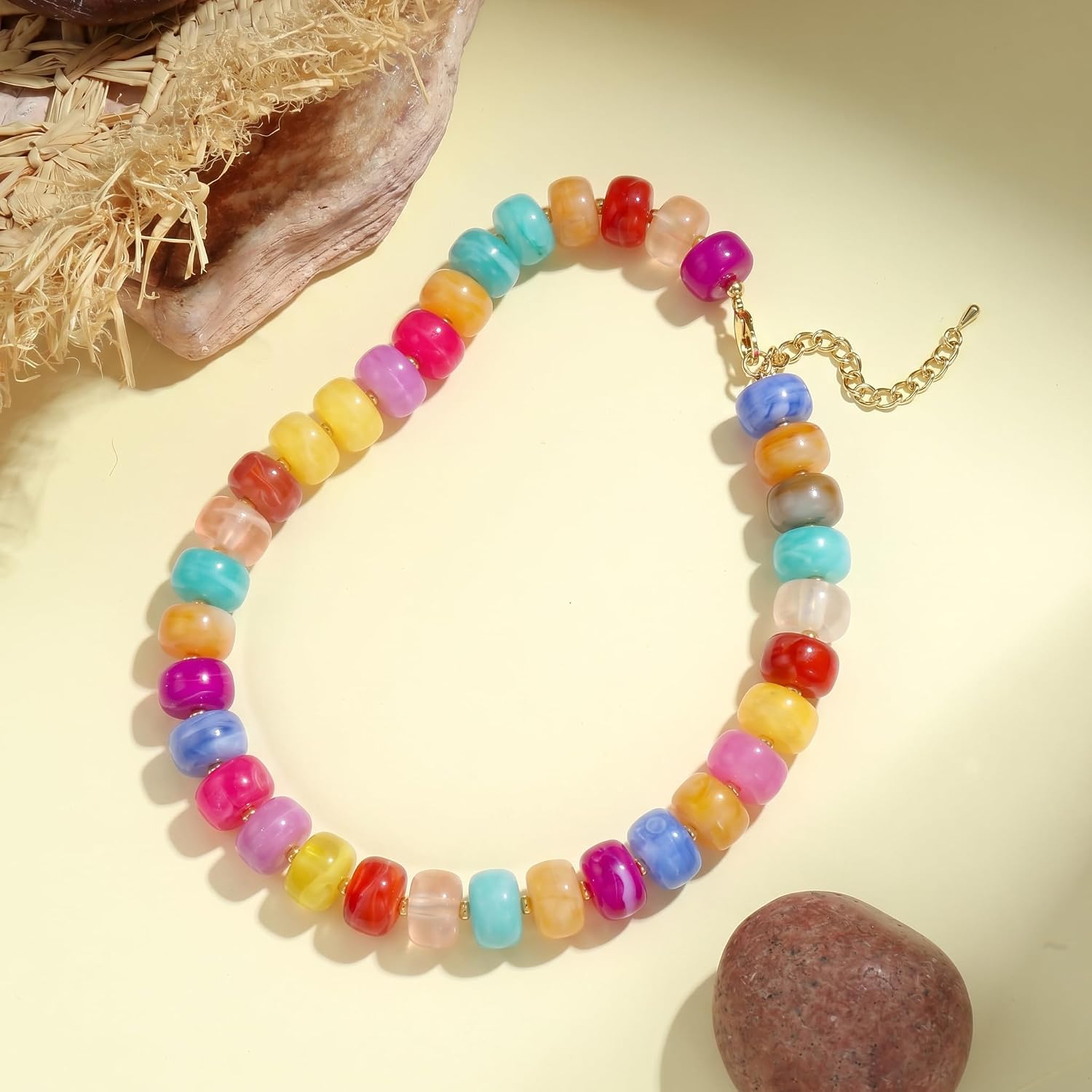 Badu Colorful Chunky Beaded Necklace for Women,Acrylic Bead Choker Statement Necklace Cute Trendy Necklaces Jewelry Gifts