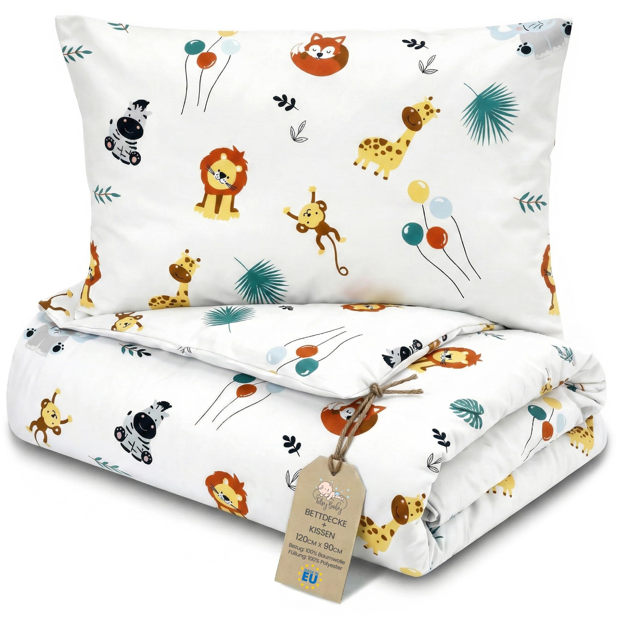 Totsy Baby Trapunta per bambino cotone 90x120 - piumono culla neonato set Imbottitura per piumone 90 x 120 cm con cuscino 40 x 60 cm per ragazzi e ragazze Oeko-Tex Safari