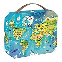 Janod - Puzzle Bambini Il Mondo 100 Pezzi - Gioco Educativo Abilità Fino