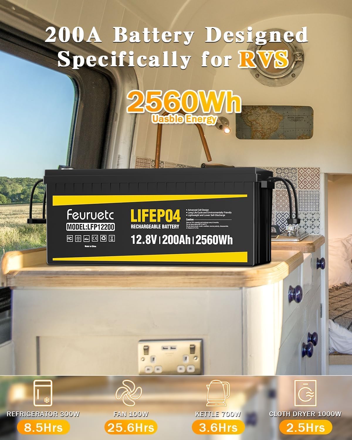 12V 200Ah LifePO4 Battery - 2 Pack Iron Phosphate 15000+ Cycle Lithium Battery with 200A BMS, Solar Energy Storage Batteries for RV, Marine, and Off-Grid Power - Long Lasting, Rechargeable