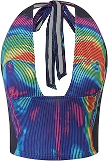 Rave Outfits for Womens Y2K Rave Tops Sexy Going Out Body Print Baby tee Summer Festival Sleeveless Cami Tank Top