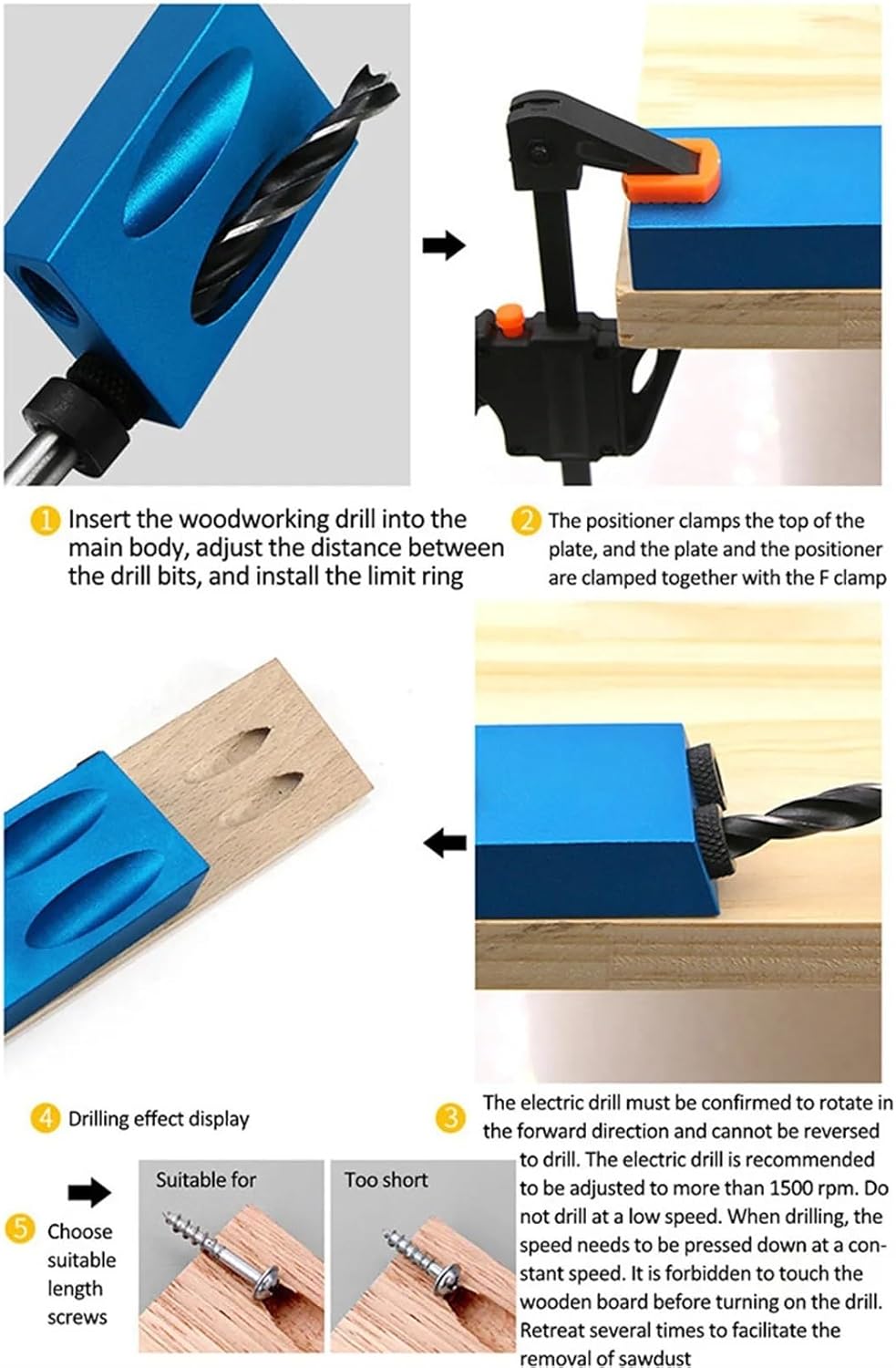 Woodworking Oblique Hole Locator Drill Bits Pocket Hole Jig Kit Drill Guide Set Hole Puncher DIY Carpentry Tools