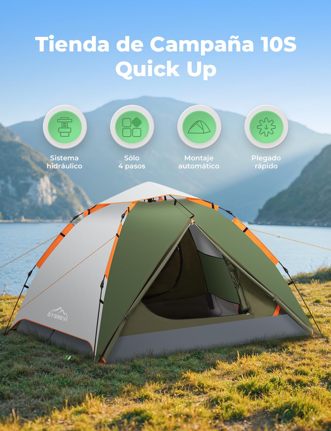 Tienda de Campaña 2-3 Personas Pop Up Instantánea 2 en 1 Doble Capa Anti Impermeable Viento