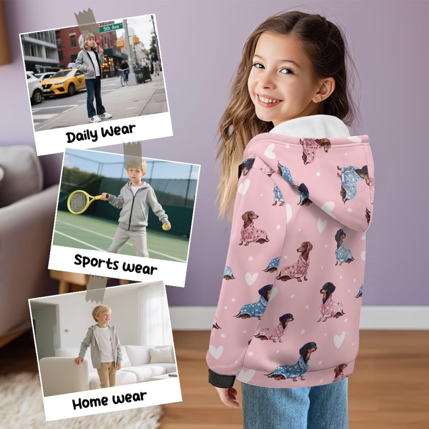Girls Zip Up Hoodie Size 6-16 Kids Fleece Sweatshirts Casual Long Sleeve Full Zip Jacket