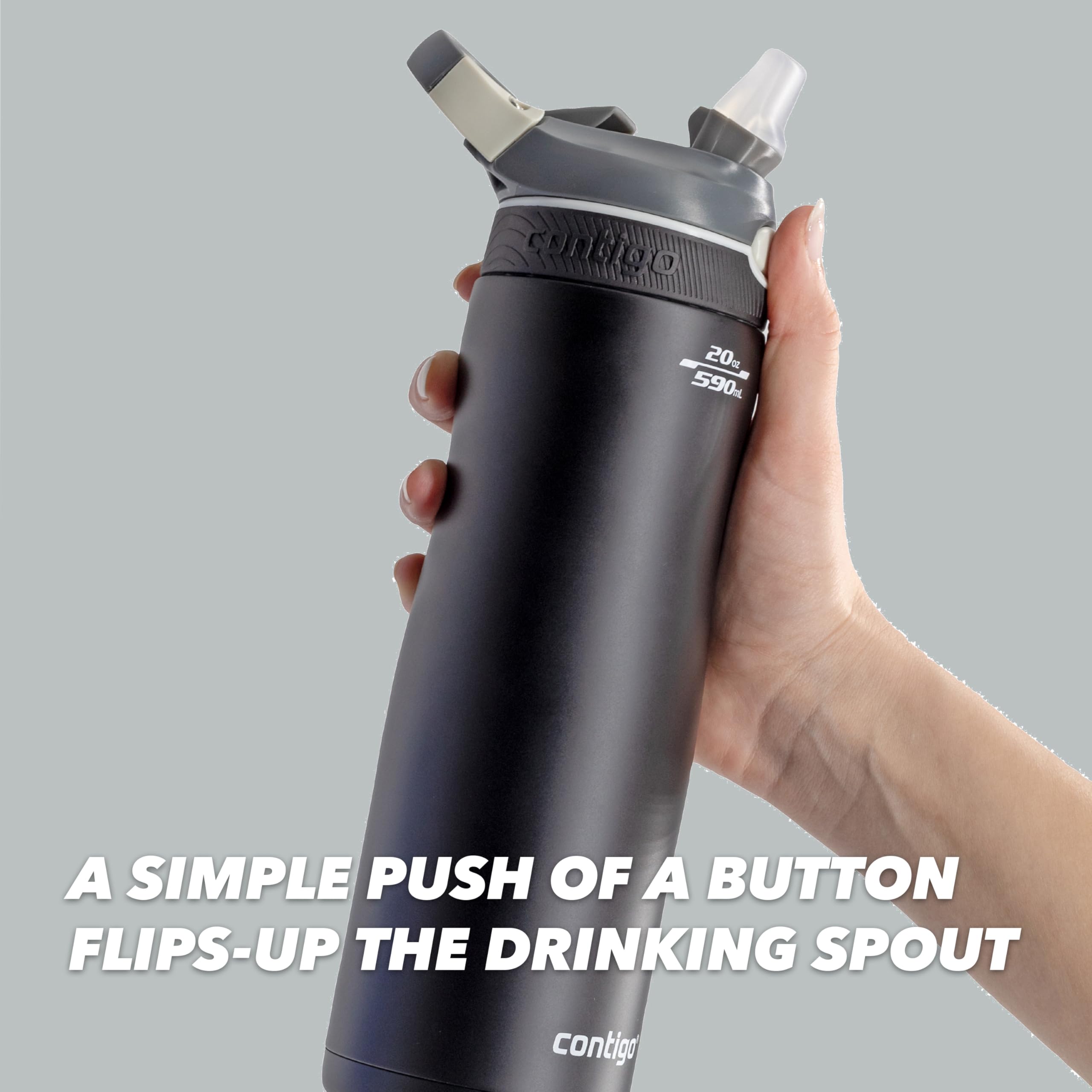 Contigo Ashland Chill butelka na wodę ze słomką, utrzymuje napoje w chłodzie przez 24 h, izolowana butelka na napoje ze stali nierdzewnej, szczelna, sportowa, na siłownię, rower, wędrówki, 590 ml,