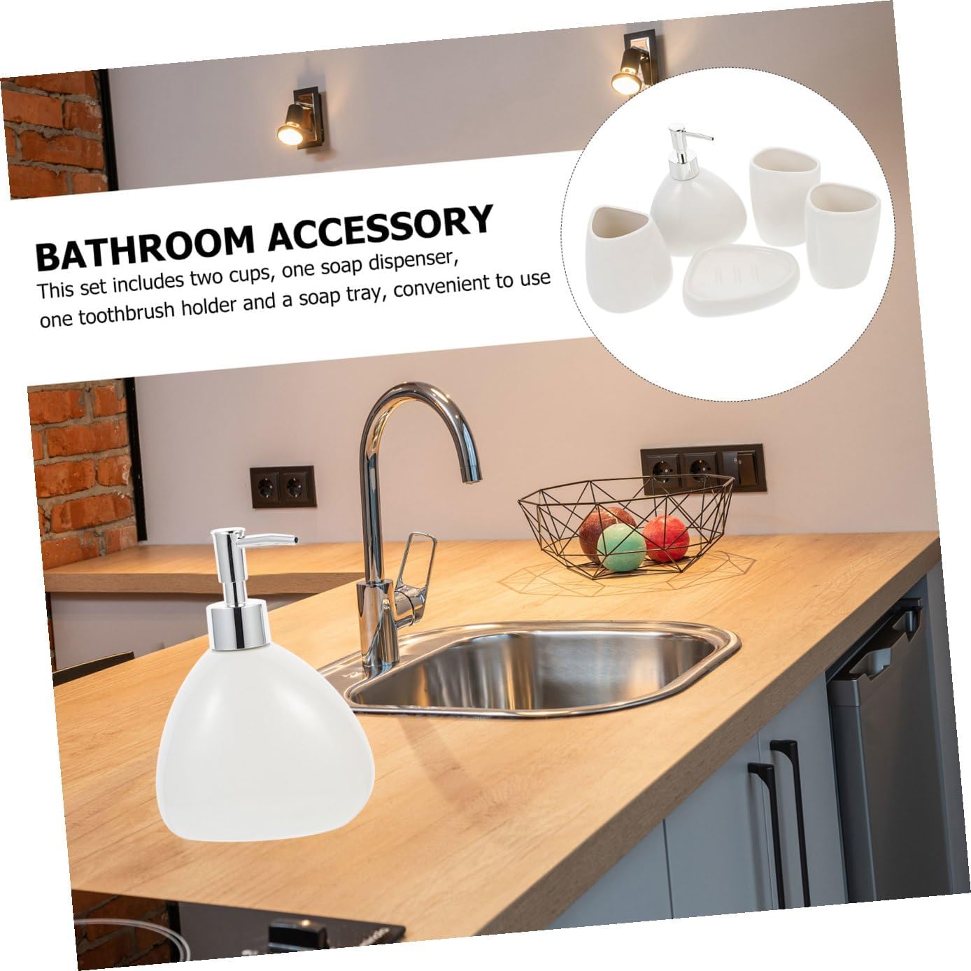 Bathroom Set Minimalist Ceramic Soap Dish Toothbrush Holder Cups Lotion Bottle for Neat and Tidy Washroom Essentials