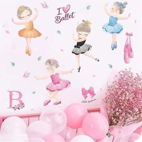 Calcomanías de pared de bailarinas decoración de habitación rosa 4 bailarinas de ballet calcomanías de pared de bailarina calcomanías de pared de