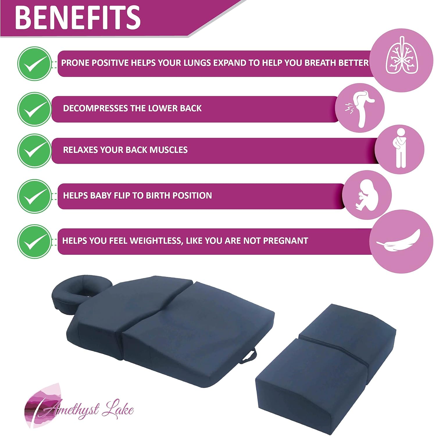 AMETHYST LAKE Pregnancy Massage Cushion with Headrest – Full Body Prenatal Bolster Positioning System – Ideal for Lower Back Pain and After Breast Surgery - Blue : Beauty & Personal Care