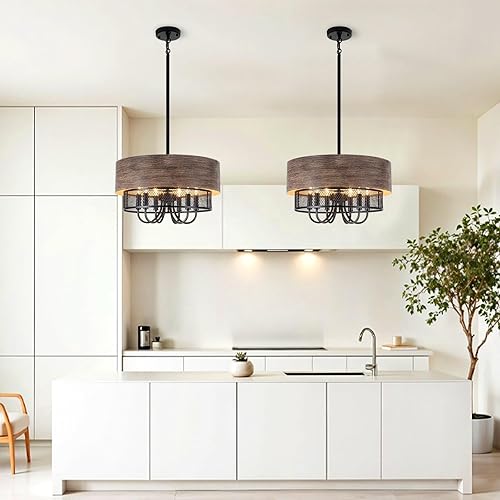 Miniatura 3 de LWYTJO Lámpara de araña de madera envejecida antigua de color blanco y dorado para comedor, 5 luces, candelabros franceses, iluminación colgante