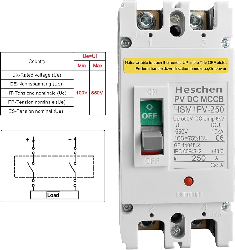 Heschen DC 250A Fotovoltaikus Áramköri Védőkapcsoló 550V Napelemes Rendszerhez