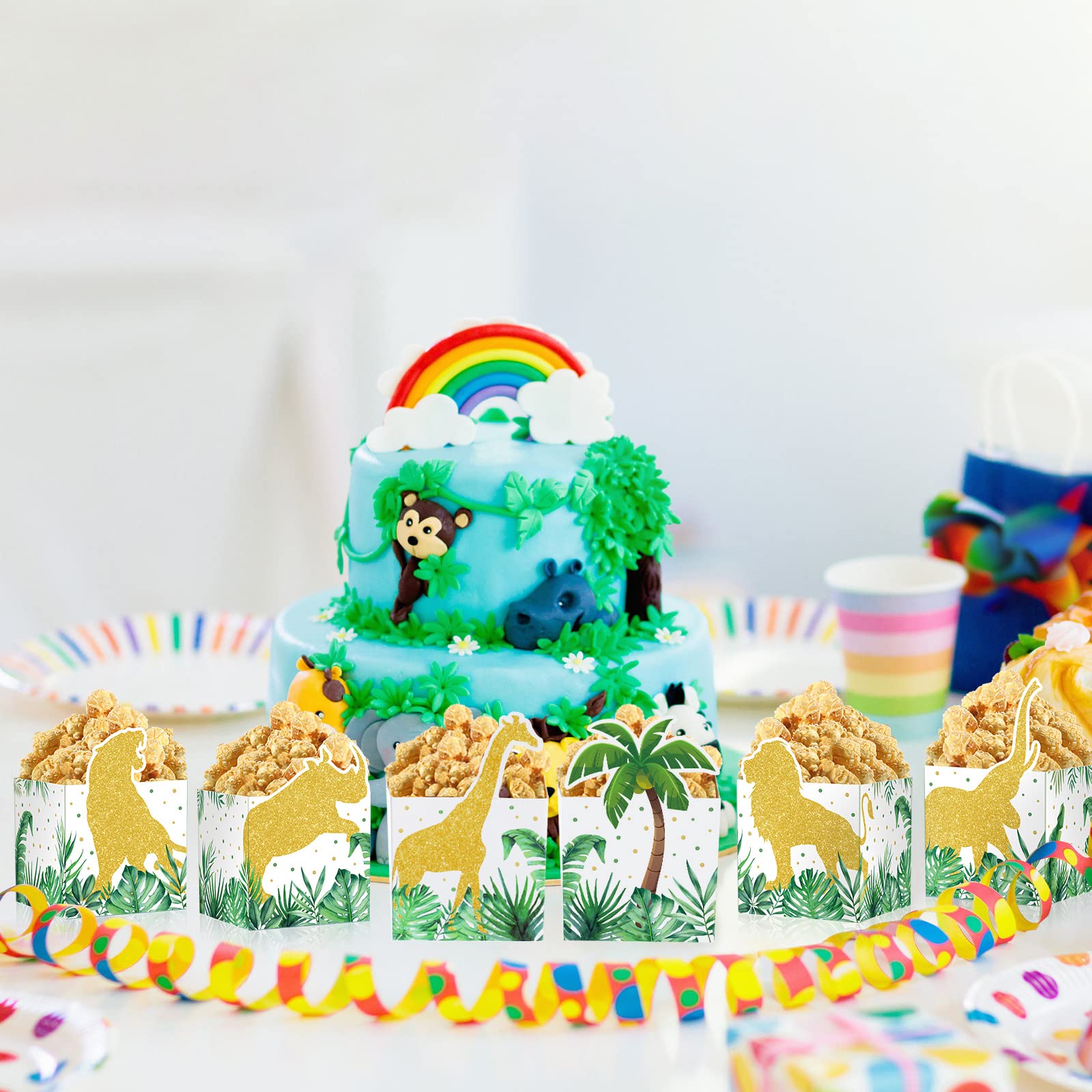 24 Stück Tiere Regenbogen-Frühlings-Deko – Für Dschungelsafari-Party, Kindergeburtstag, Babyparty