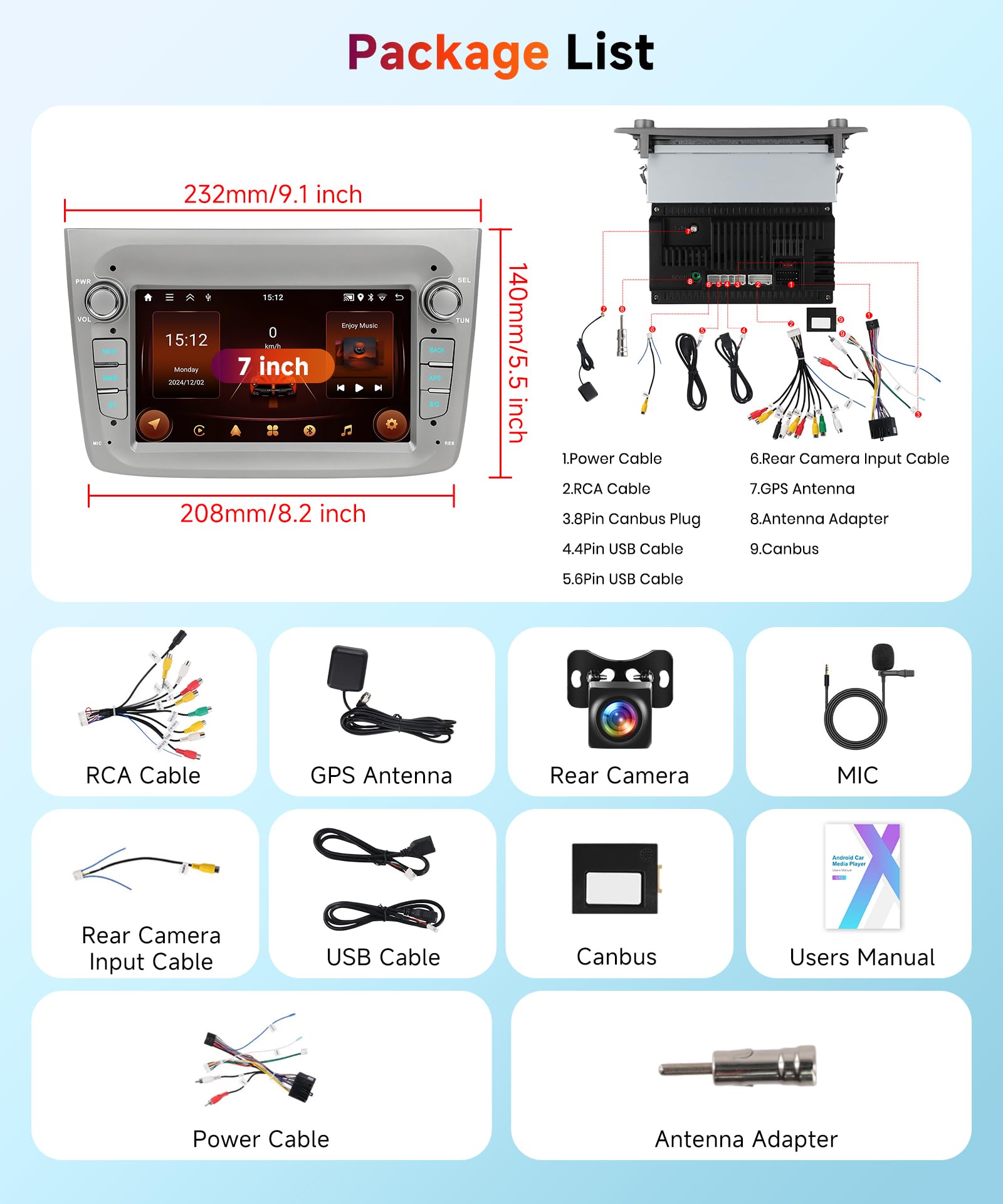 【2+64G】Hodozzy Carplay Autoradio per Alfa Romeo MITO 2008-2016,7 Pollici Stereo auto Bluetooth con Android Auto/WiFi/GPS/RDS/FM/USB+Telecamera Retromarcia