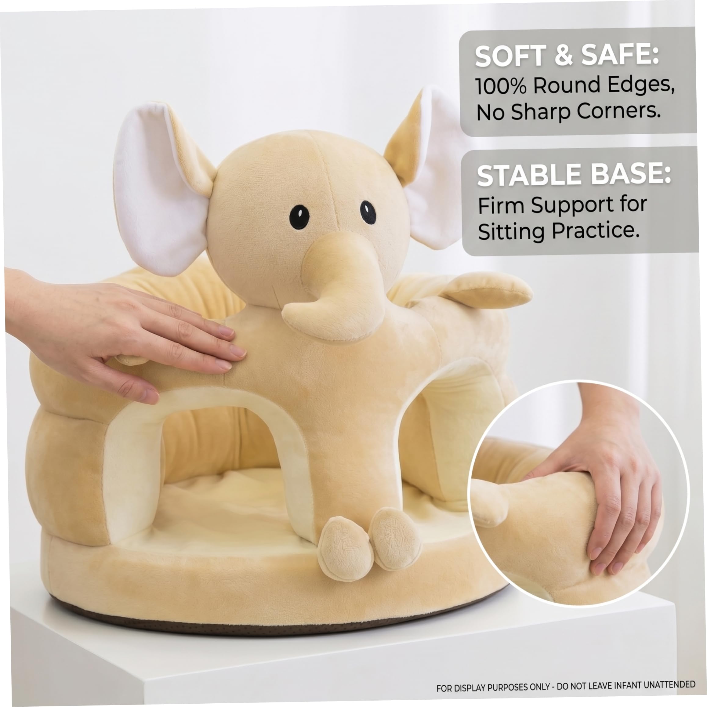 Seggiolino da pavimento per bambini in peluche con elefante carino da 17, 7x17, 7 pollici, morbido per sedersi con supporto stabile