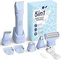 KINGTEE 5-in-1 Bikini Trimmer for Women: IPX7 Waterproof, Cordless Shaver with Ceramic Blades, USB-C Rechargeable, Painless Body & Facial Hair Removal (Blue)