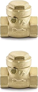 QWORK Check Valve, 2 Pack DN15 1/2" Female Thread Brass No-Return Swing Check Valve, 232 Psi One-Way Check Valve Prevent Fuel/Water Backflow