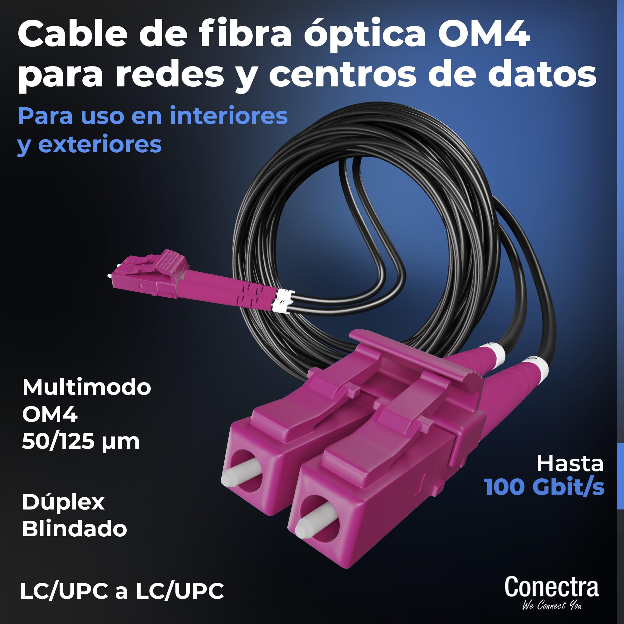 200m Cable de Fibra Óptica Blindado OM4 Duplex Breakout LC/UPC, Latiguillo Óptico Multimodo 50/125, LSZH Interior/Exterior, Prolongador de Fibra Reforzado Patch Industria ⌀3mm Negro