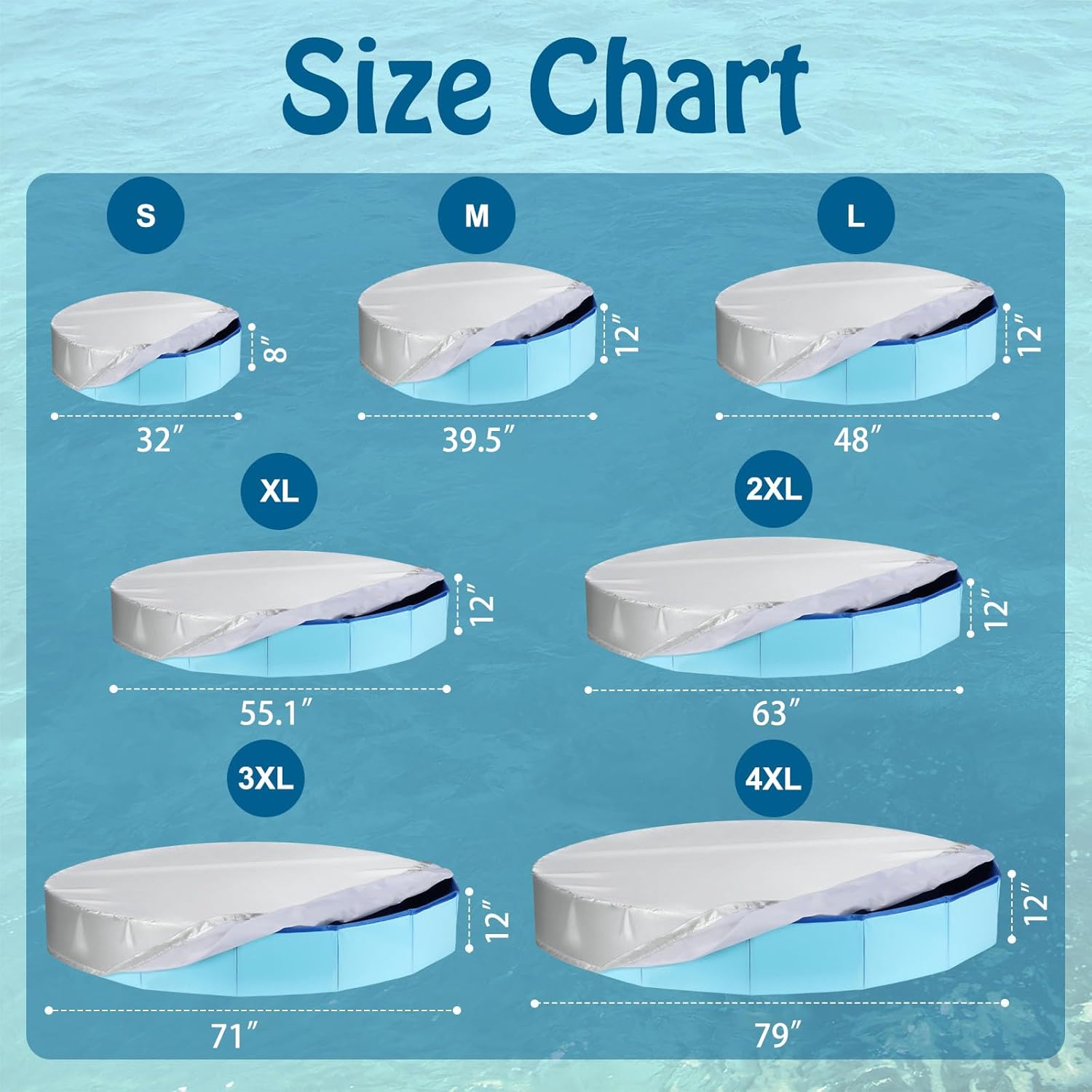 Rypet 79 inch Pet Pool Cover Foldable Round Dog Swimming Pool Covers Kiddie Pool Cover,Leak Proof Washable Kiddies Pet Small Paddling Bath Accessories for Dog Kiddie Pool Bathing Tub