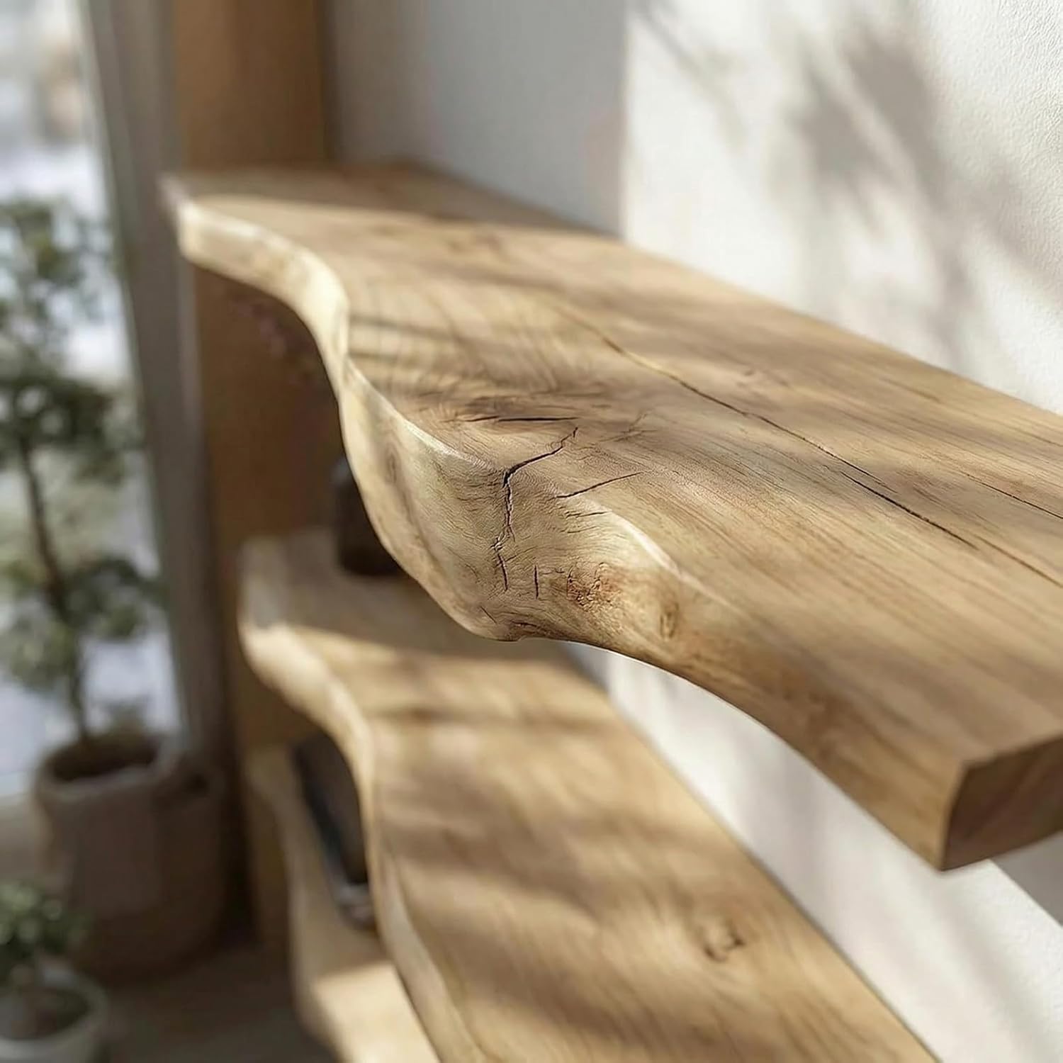 Floating Shelves for Wall, Natural Solid Wood Wall Mounted Shelves, Rustic Wooden Shelves for Bathroom, Bedroom, Living Room, Kitchen, Home Decor, Set of 3 Rustic Wall Storage Shelves