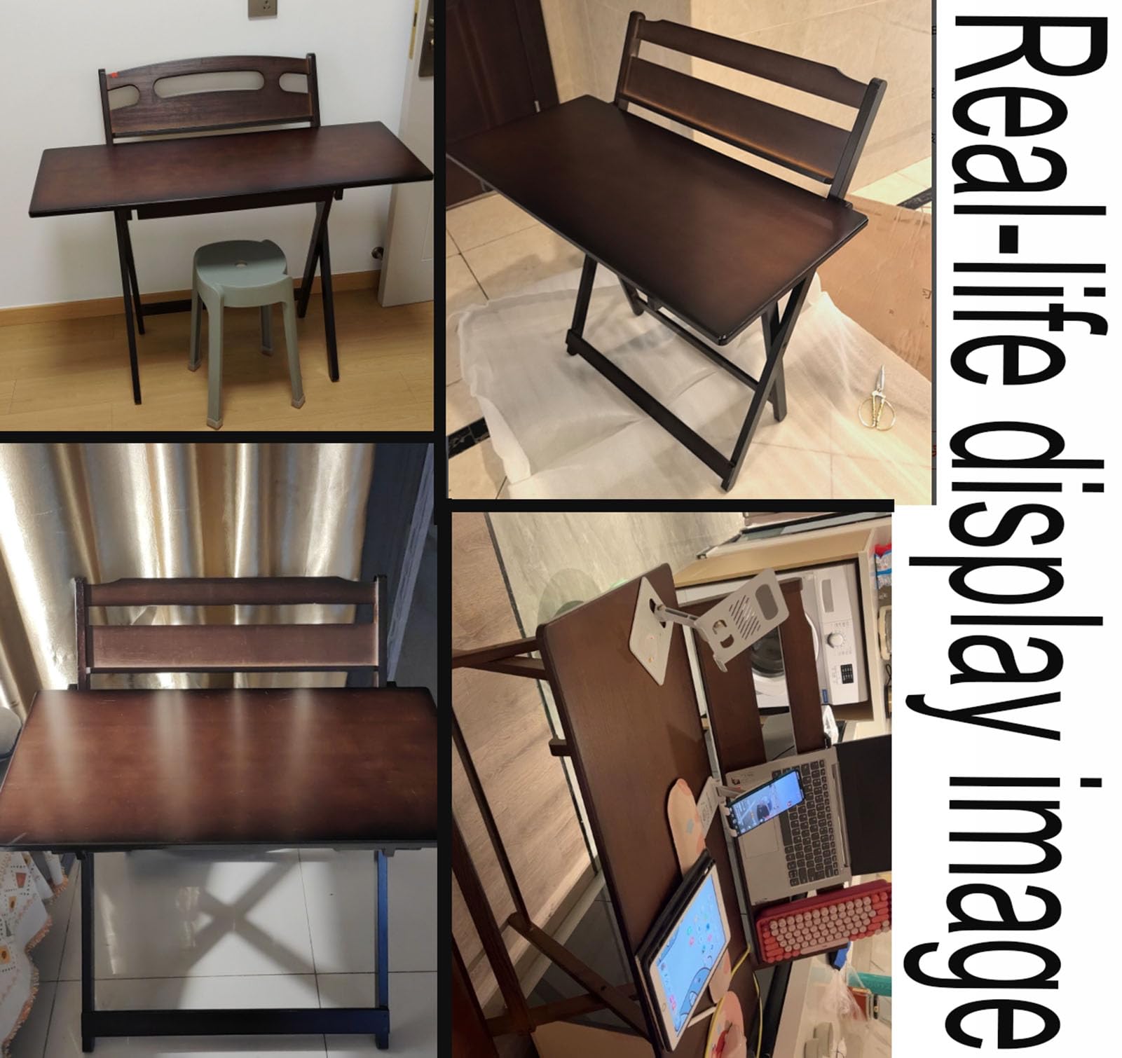 Scrivania Pieghevole 80 cm, Altezza Regolabile con cassetto & ripiano Posteriore, Finitura Noce, scrivania salvaspazio per Camera, Studio e Smart Working,Black 80cm