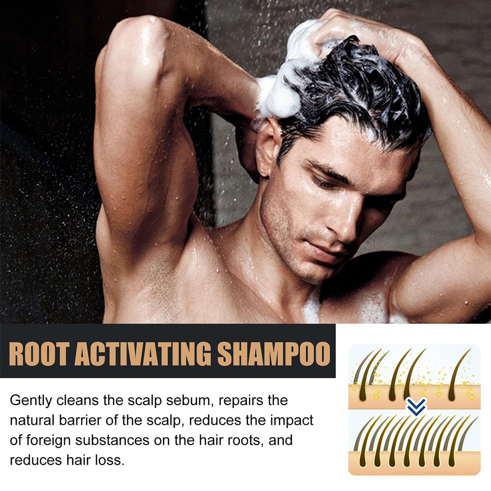 Champú activador de raíz para hombres pérdida de cabello espesor repara suaviza fortalece