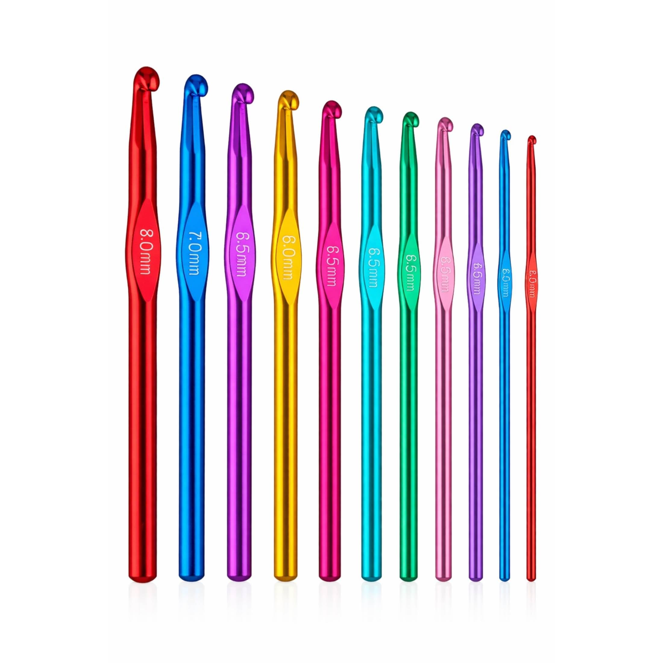 LUPO Crochet Hooks Set - 12pcs Aluminium Multicolour Knitting Needles - 2mm, 2.5mm, 3mm, 3.5mm, 4mm, 4.5mm, 5mm, 5.5mm, 6mm, 6.5mm, 7mm, 8mm - Suitable for Beginners or Professionals