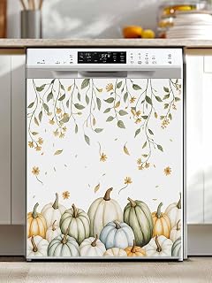 Fall Pumpkin Dishwasher Magnet Cover, Green Orange Blue Thanksgiving Leaf Flower Refrigerator Magnets Covers for The Front Door, Dishwasher Panel Fridge Decal Cover for Home Appliance Decor 23''x26''