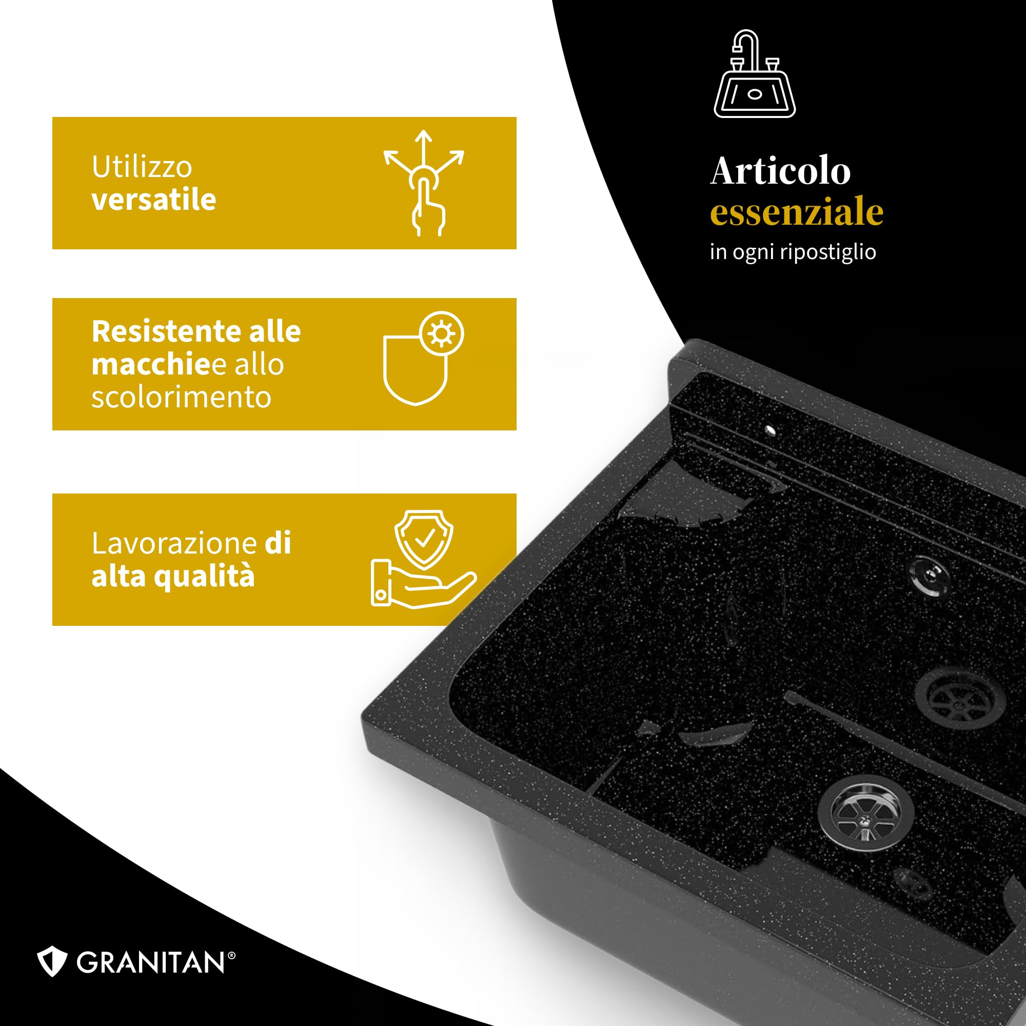 Set Lavandino + Sifone + Rubinetto - Lavatoio da Esterno 42x 34x24 cm - Lavandino esterno per lavanderia, garage, giardino - Lavabo Resistente agli acidi e alle sostanze chimiche - Bianco - Granitan