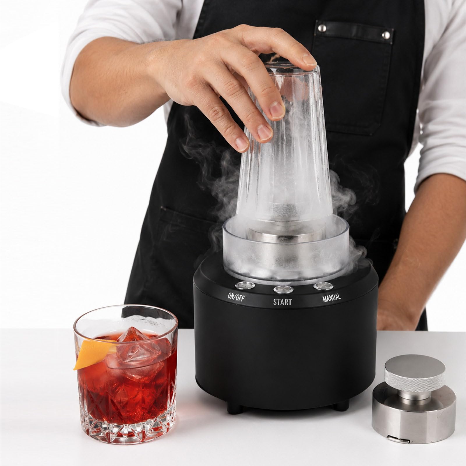 SICWEDIM Commercial Dry Ice Maker & Glass Chiller Combo, 2 in 1 Portable Glass Froster, 12s Quick Dry Ice Making, 8s Instant Cup Cooling,Stainless Steel, for Restaurants Hotels Parties