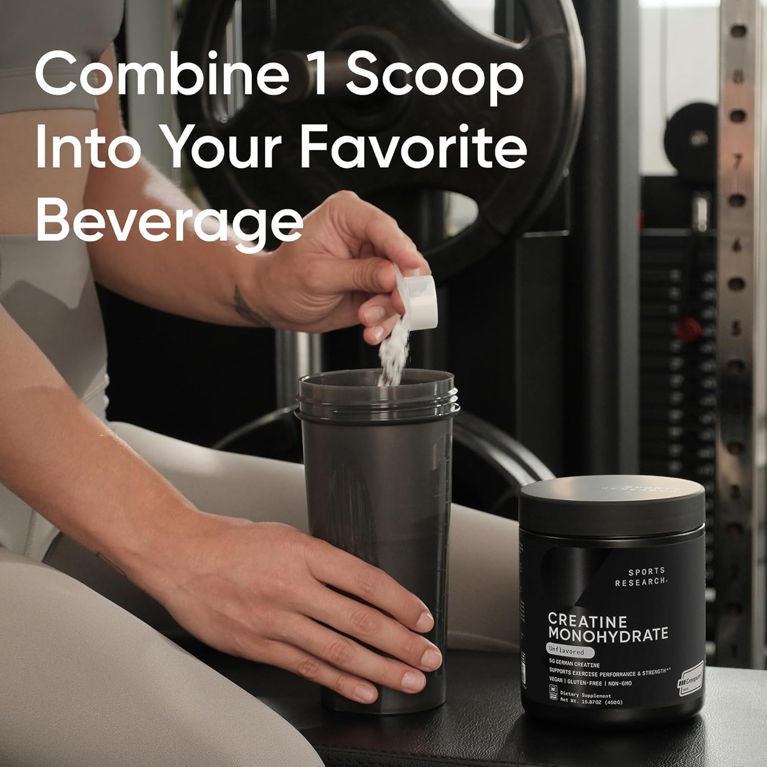 Sports Research® Creatine Monohydrate Powder w/Creapure® - Gain Lean Muscle, Improve Performance, & Support Workout Recovery* - 5g German Creatine · NSF Sport · Easy Mixing - 90 Servings (Unflavored)