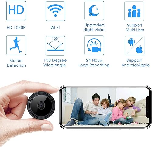 Miniatura 2 de Cámara secreta Cámara espía WiFi Cámara de seguridad para el hogar Mini cámara oculta Grabadora de video Visión nocturna Reproducción de Negro