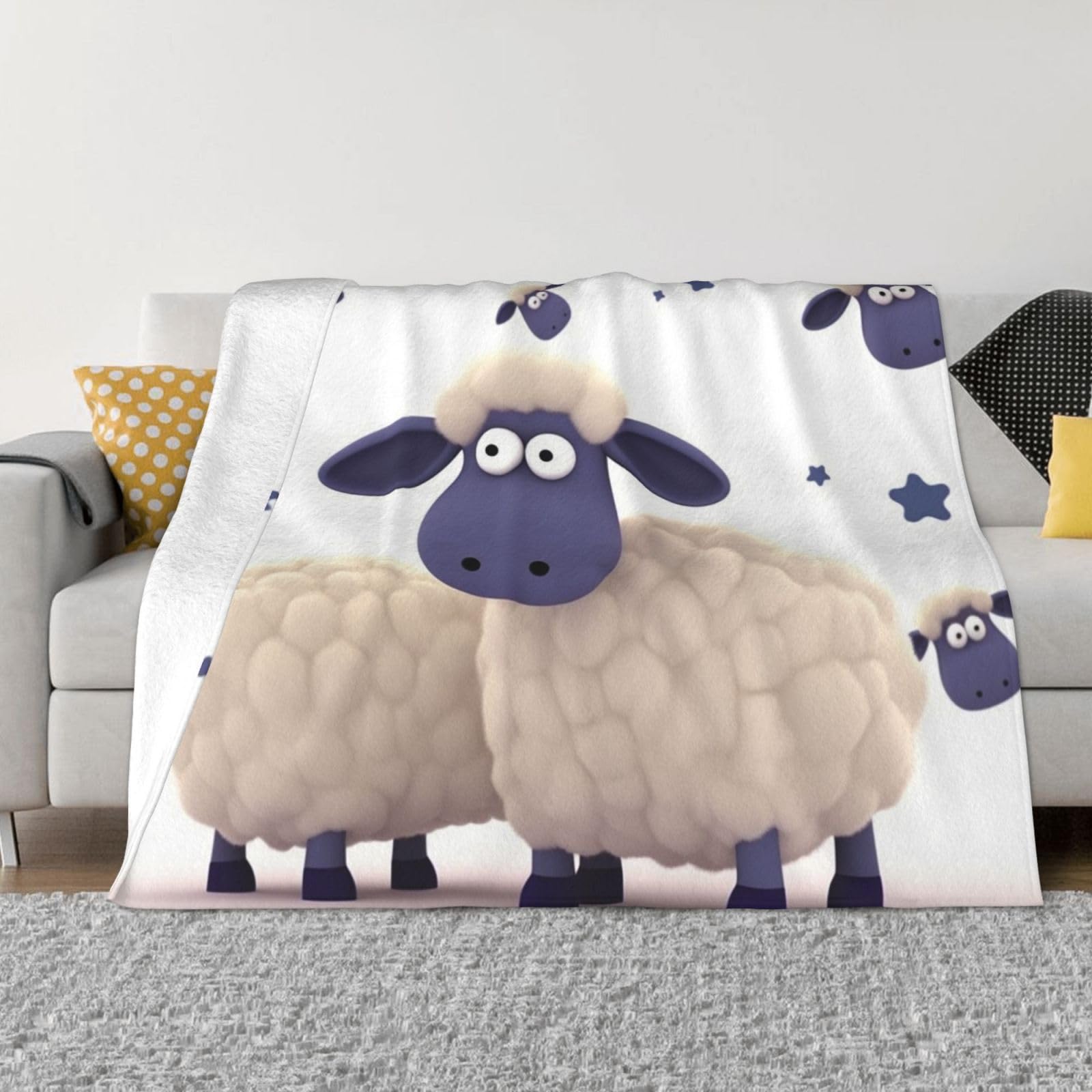 KLOPH Sheep Throw Blanket 40"x30" Flannel Fluffy Warm Blanket for Couch, Reversible Plush Blankets for Bed, Comfy Fuzzy Blanket for Sofa, Plush Lightweight-Blankets for All Season