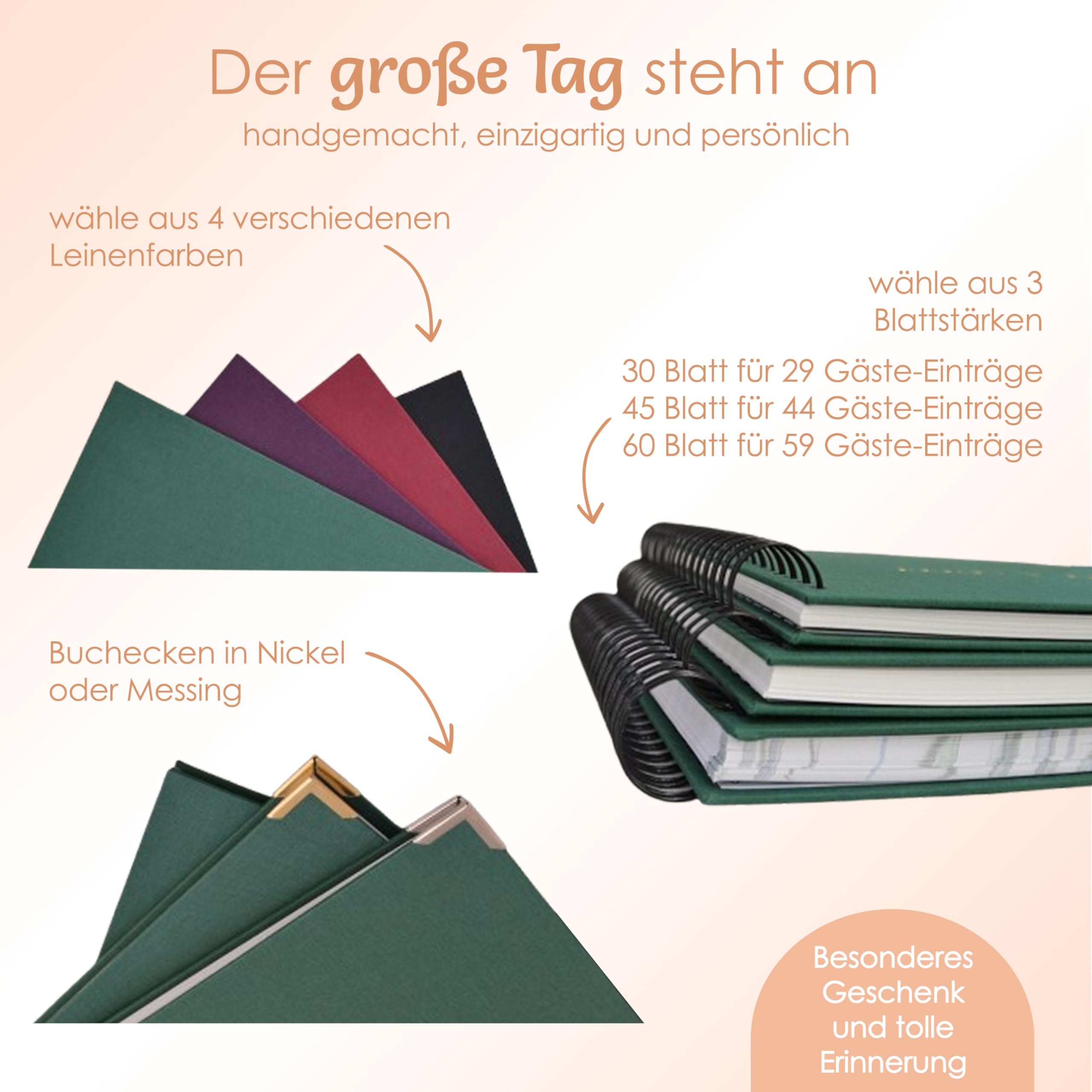 Gästebuch Hochzeit mit Fragen Ringbuch, Leinen Hochzeitsgästebuch mit vorgedruckten Fragen zum Ausfüllen, Personalisiert mit Namen, 25x25 cm Blumen, Feenstaub
