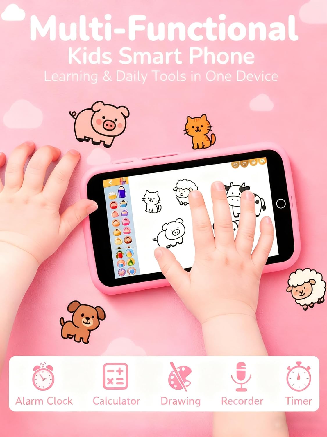 Kids Smart Toy Phone + Penguin Silicone Case with Lanyard – 3.97" D2 Learning Phone with 220+ Educational Games, 5MP Camera, Parental Controls, Rechargeable, No SIM/Wi-Fi, Shockproof Protective Cover