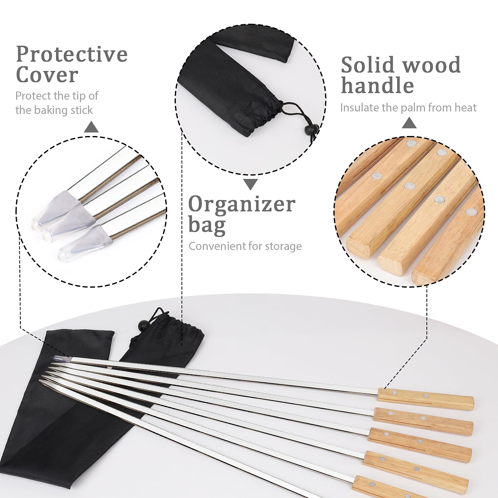 8 Pezzi Spiedini in Acciaio Inox con Manici in Legno, Spiedini di Carne Lunghi 55 cm, Spiedini per Barbecue Riutilizzabili, Accessori Barbecue per Utensili Barbecue