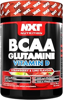 NXT Nutrition BCAA, Glutamine & Vitamin D | BCAAs Amino Acids with Vitamin D3 and L-Glutamine - for Recovery, Gut Health and Muscle Protein Synthesis | 360g - 30 Servings (Strawberry Lime)