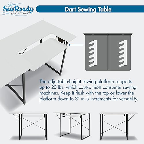 Miniatura 5 de Sew Ready Mesa de trabajo multiusos de madera y metal con parte superior plegable para manualidades, costura, computadoras, portátiles, juegos,