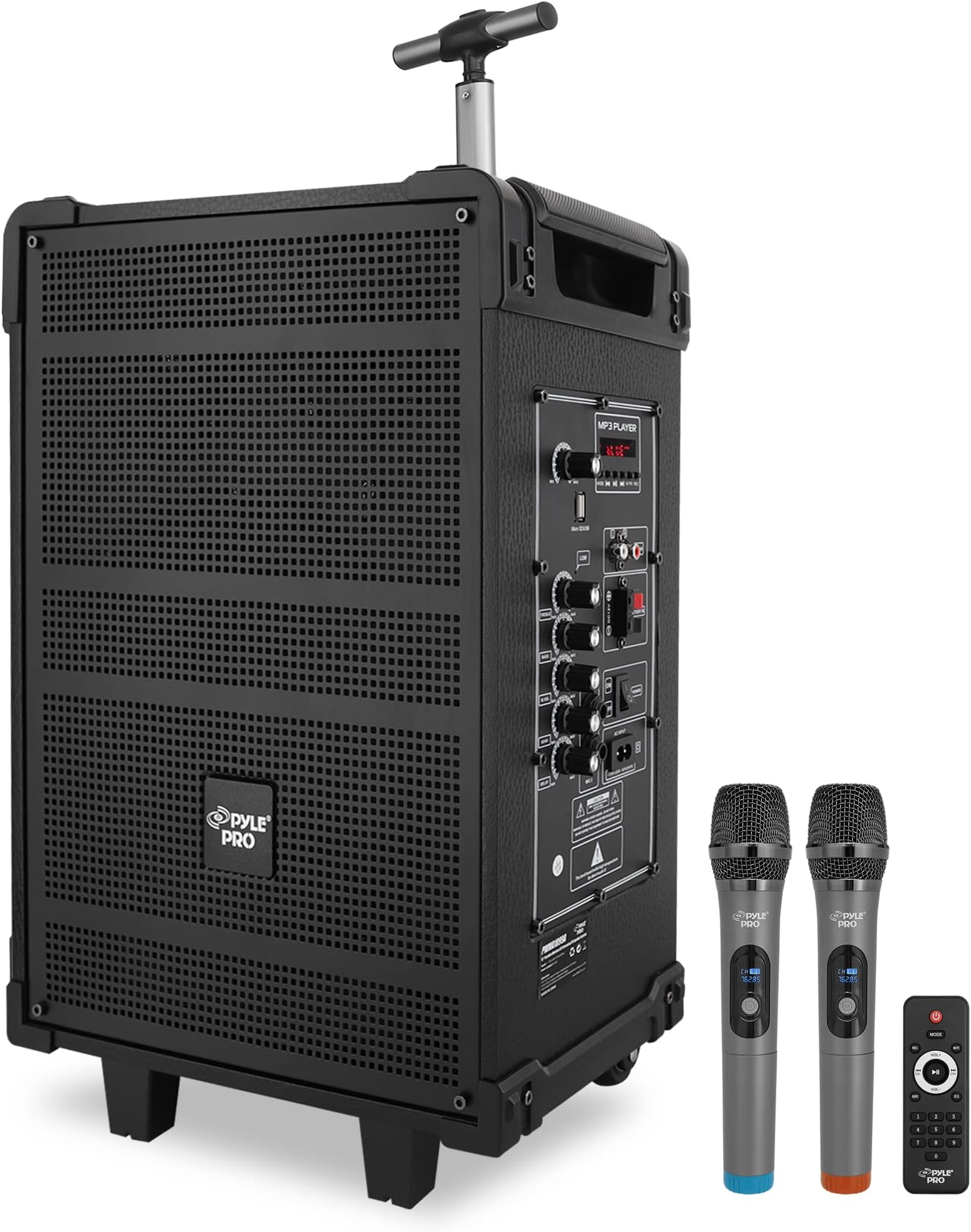 10'' Portable Wireless Bluetooth Speaker System - Built-in Rechargeable Battery, Wireless Microphone, USB/Micro SD/FM - 600 Watt FM Radio with Digital LED Display, PWMA1099A,Black