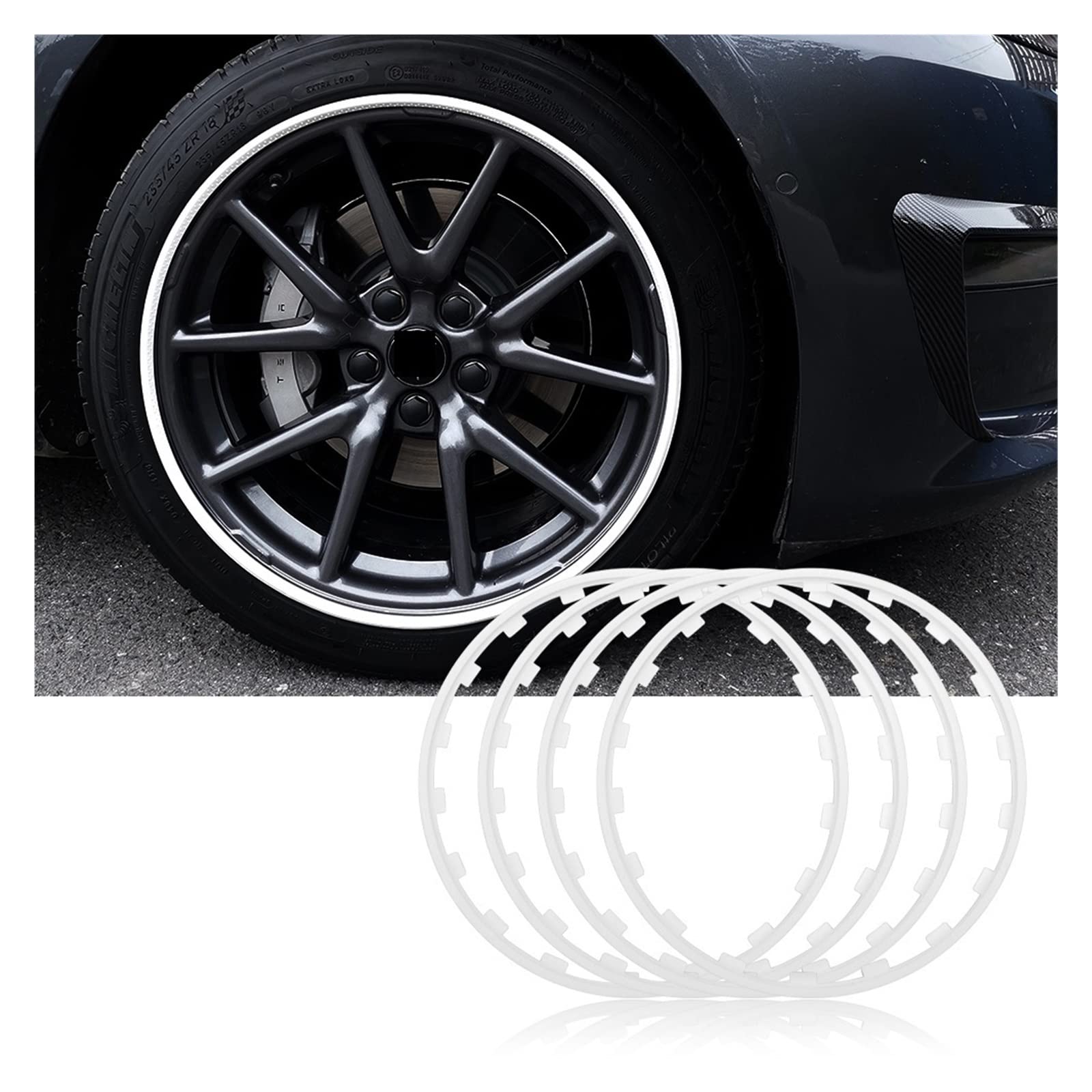 4 SZTUK Ochrona felgi samochodowej Taśma dekoracyjna. Kompatybilny dla BMW M E46 E90 E60 F10 F30 E39 F20 E36 E87 E92 G30 X5 18/19/20 cali (Color : 20inch White)