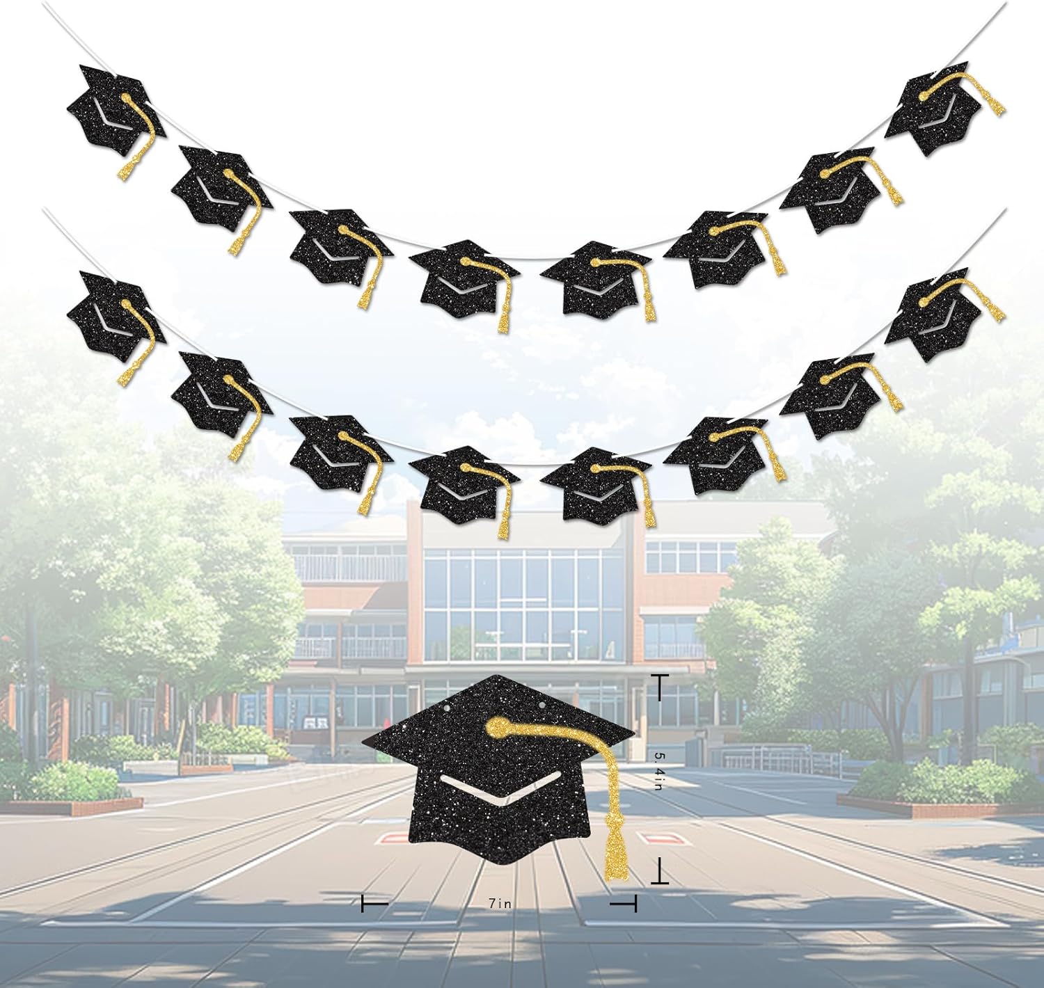 Graduation Decorations Class of 2026 Black and Gold Graduation Banner Glitter Pre-strung Grad Cap Banner for 2026 Grad Decor Party Supplies - Image 5