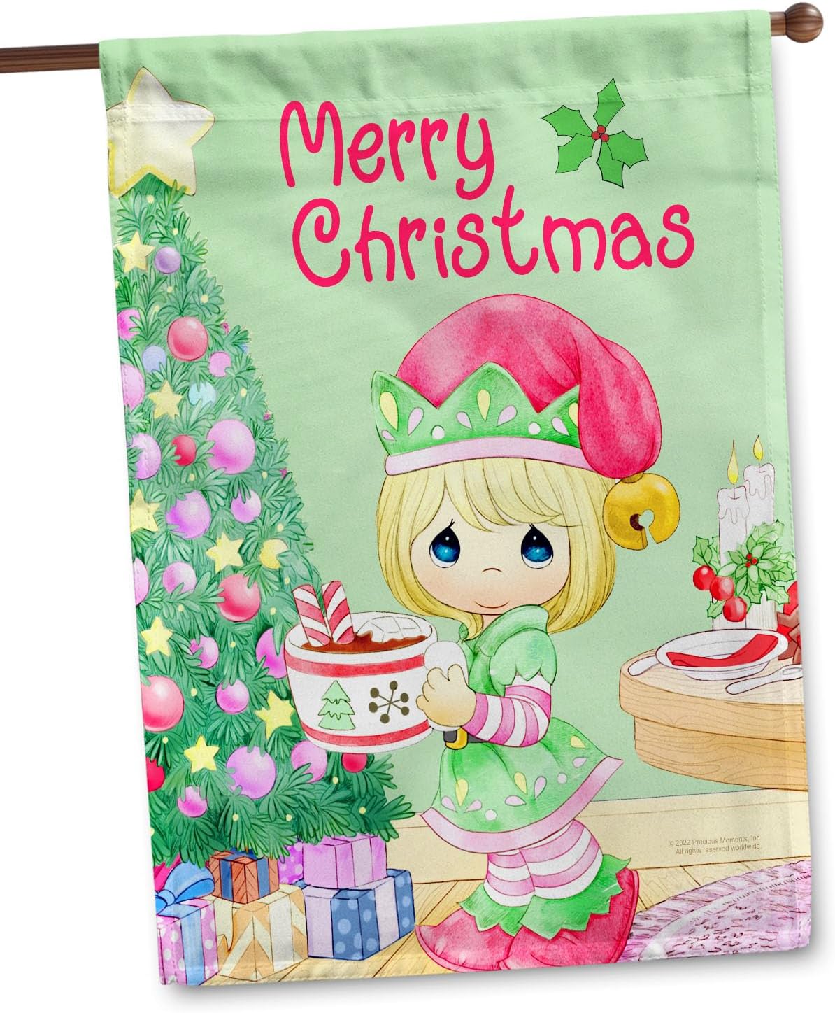 Flagology.com, Precious Moments Christmas Elf – House Flag 28" x 40", Outdoor Flag, Exclusive Premium Fabric, Licensed Precious Moments, Christmas
